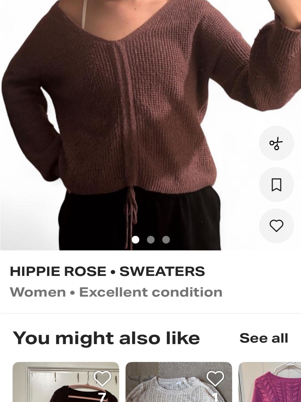 Hippie Rose Dusty Mauve V-Neck Drawstring Hem Sweater